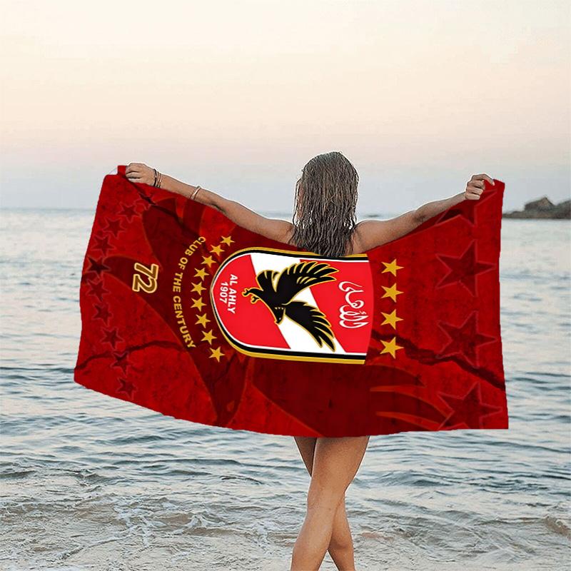 1pc Al Ahly FC Beach Towel, Beach and Seaside Swimming Pool Equipment, Fashion Pattern, Rectangular, Travel Essentials