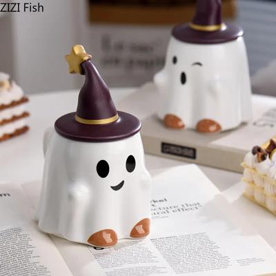 Милая кружка для воды Ghost, креативная керамическая кружка с крышкой, для офиса, дома, для послеобеденного чая, кофейного набора, подарка на Хэллоуин, Пасху