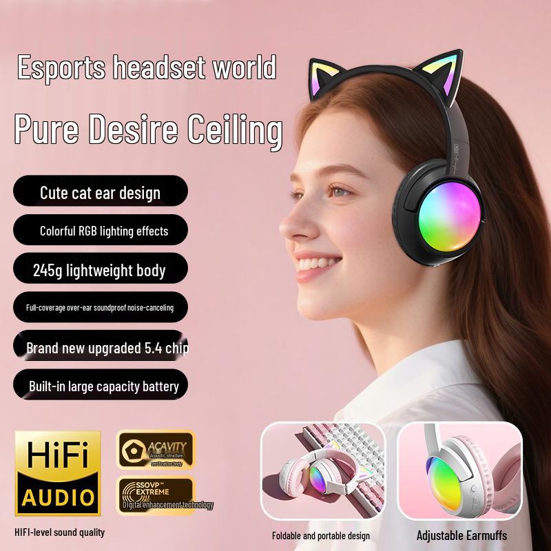 SP-250813-1 Игровая Bluetooth-гарнитура с шумоподавлением и кошачьими ушками