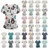 Women's Cute Animals Printed Short Sleeve V-neck Tops Working Pocket Blouse