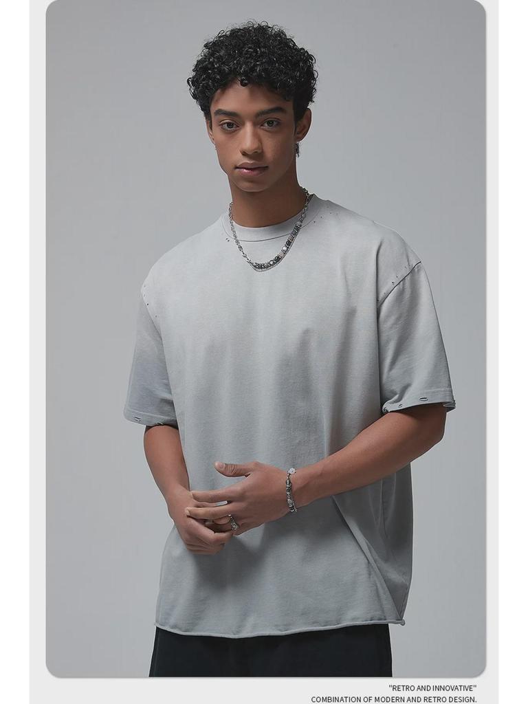 ARTIE Men's Niche Trend Spray-Dye Distressed Short Sleeve T-shirt - 2024 Spring/Summer Collection
