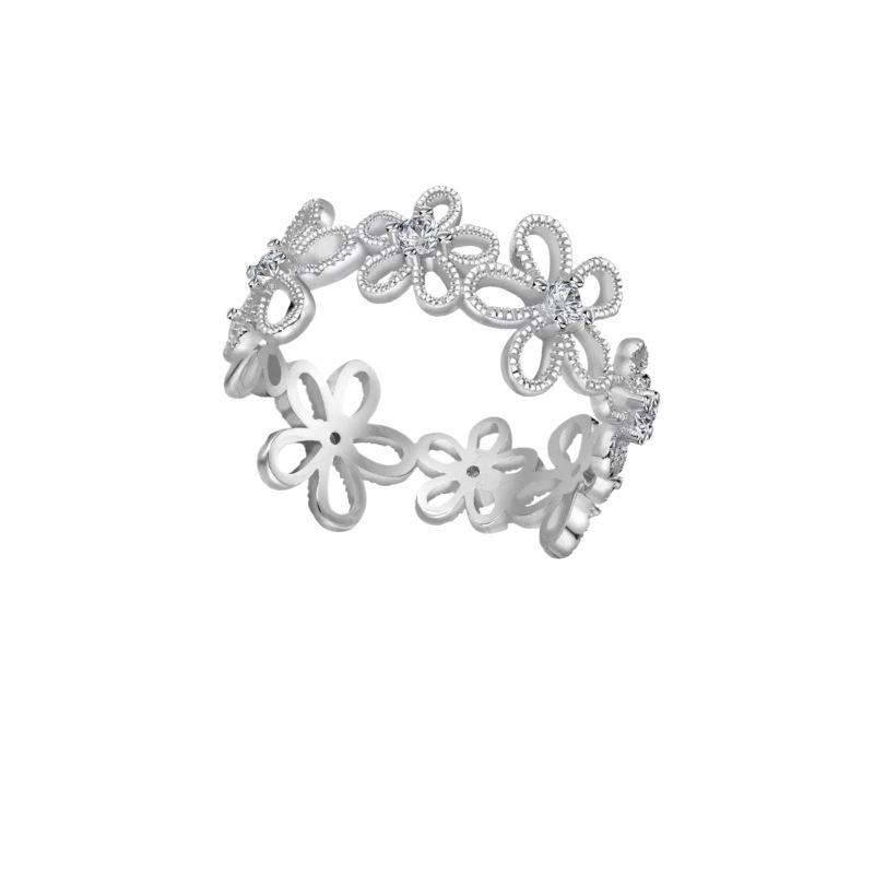 Кольцо из стерлингового серебра 925 пробы «Цветочные тени кружева»: Элегантный ажурный дизайн с цветами для женщин
