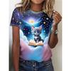 Summer Animal Cartoon Cat 3D Printed Pattern T-shirt for Women, Fashionable and Casual Round Neck Short Sleeved Shirt