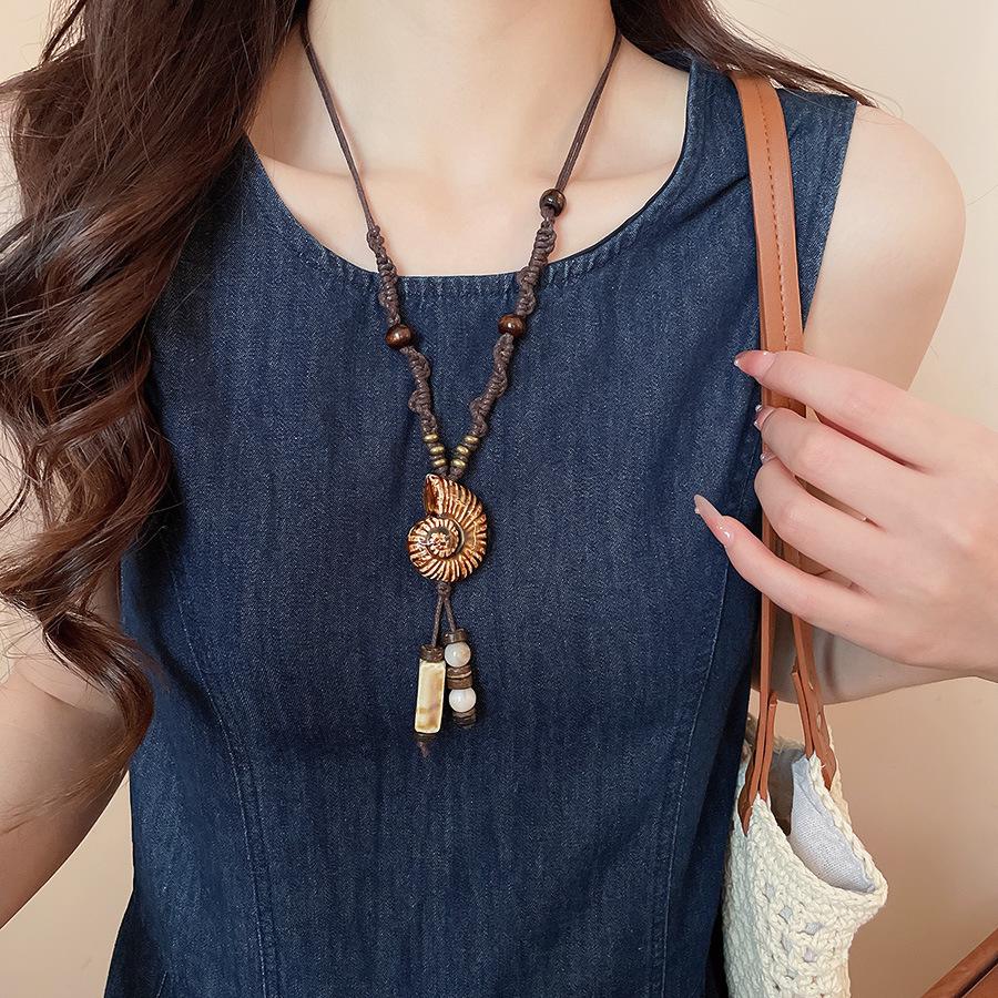 Винтажное богемное этническое ожерелье с подвеской из керамических бусин