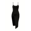 Drawstring Bodycon Cami Dress, Sexy Split Spaghetti Strap Dress, Women's Clothing