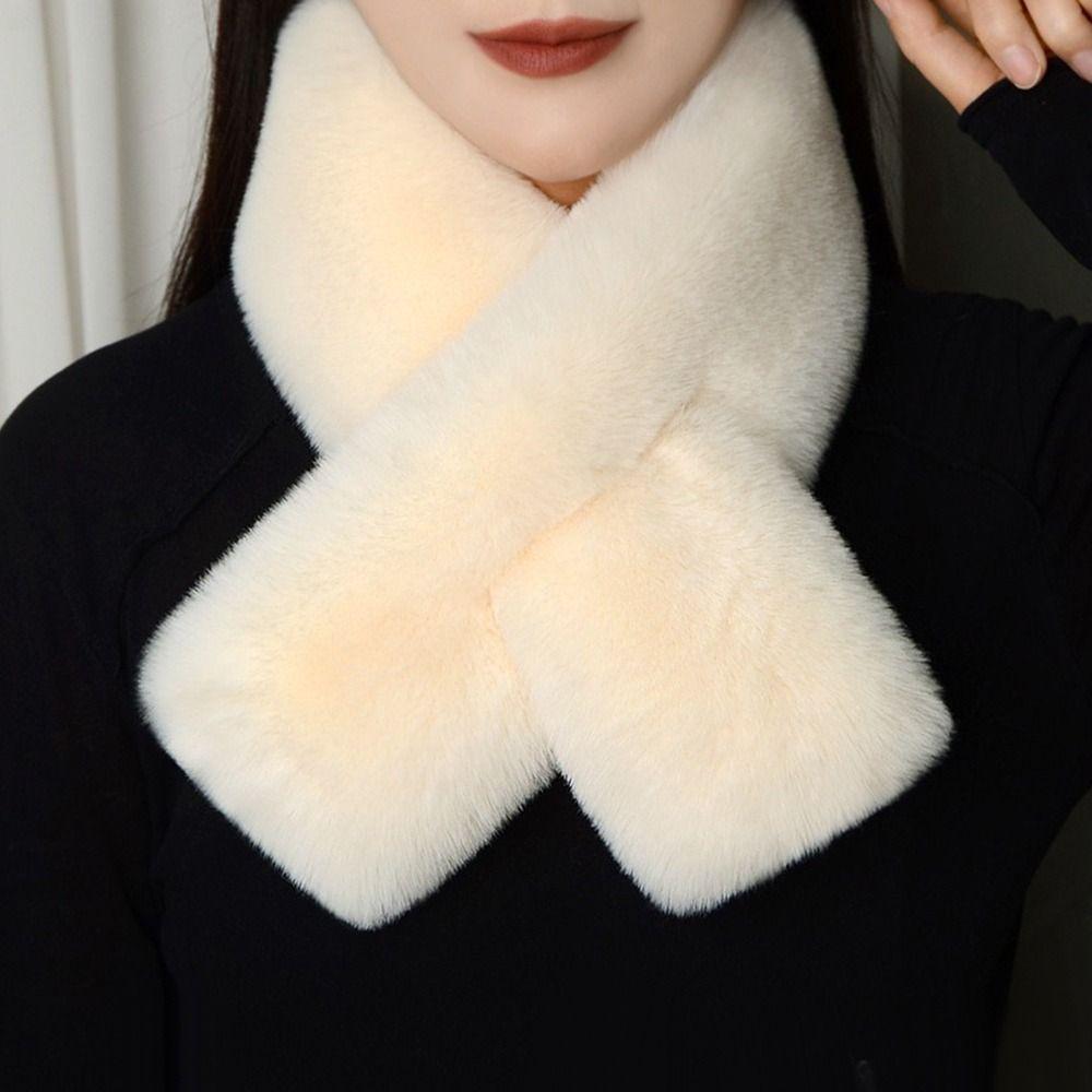 Thickened Cross Scarf Plush Faux Rabbit Fur Scarf Cute Neckerchief Wrap Autumn Winter