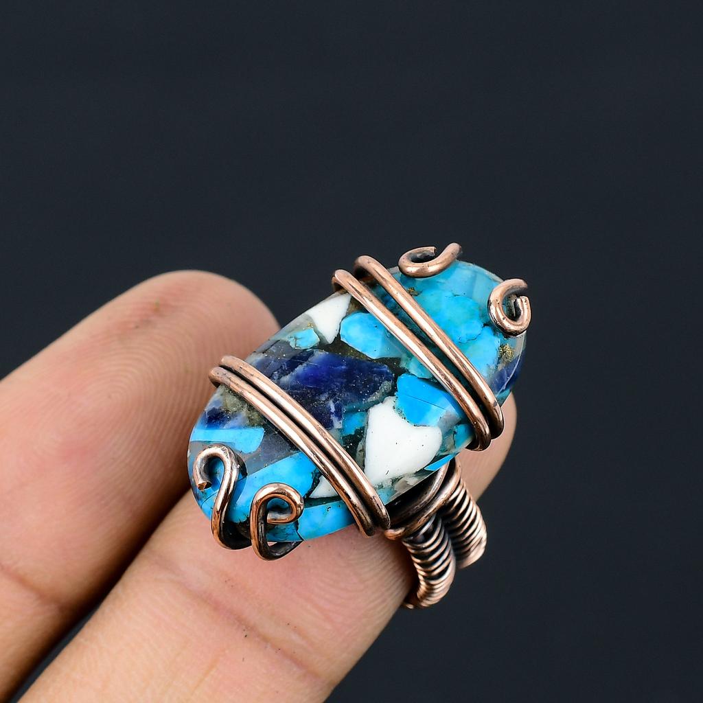 Натуральный драгоценный камень колючая устрица, подарочное кольцо ручной работы из медной проволоки, размер 7 i9a75