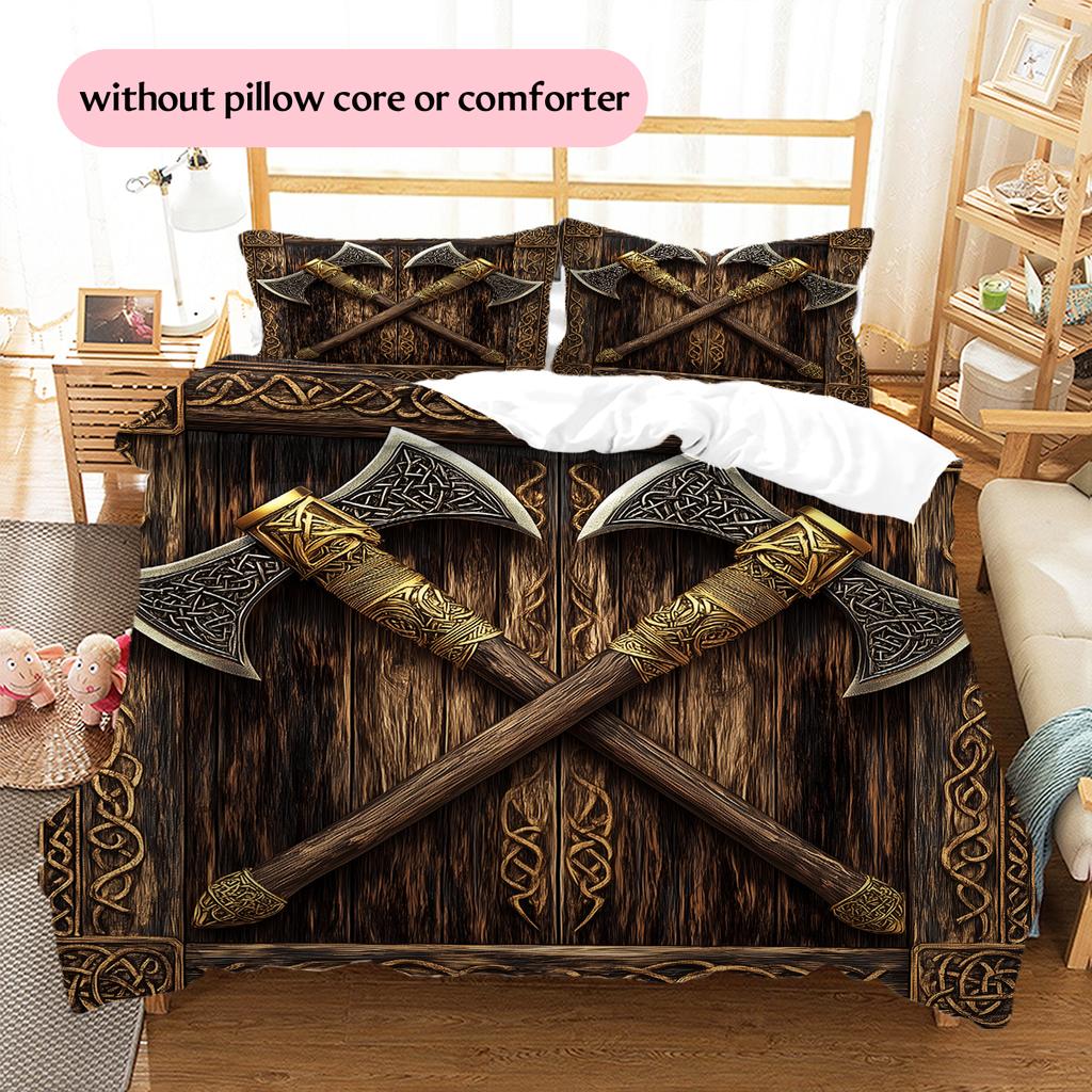 Viking Battle Axe Pattern Bedding Home Decoration Birthday Gift (1 * duvet cover + 2 * pillowcase, without core)