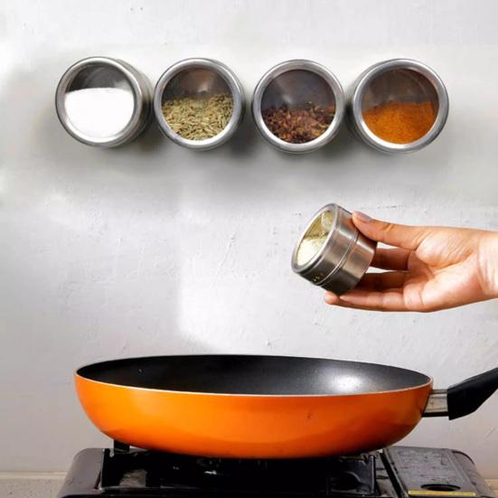 Magnetic Spice Tins Stainless Steel Spice Container Seasoning Jar Spice Jars Storage Box with Transparent Lid for Storing Herbs