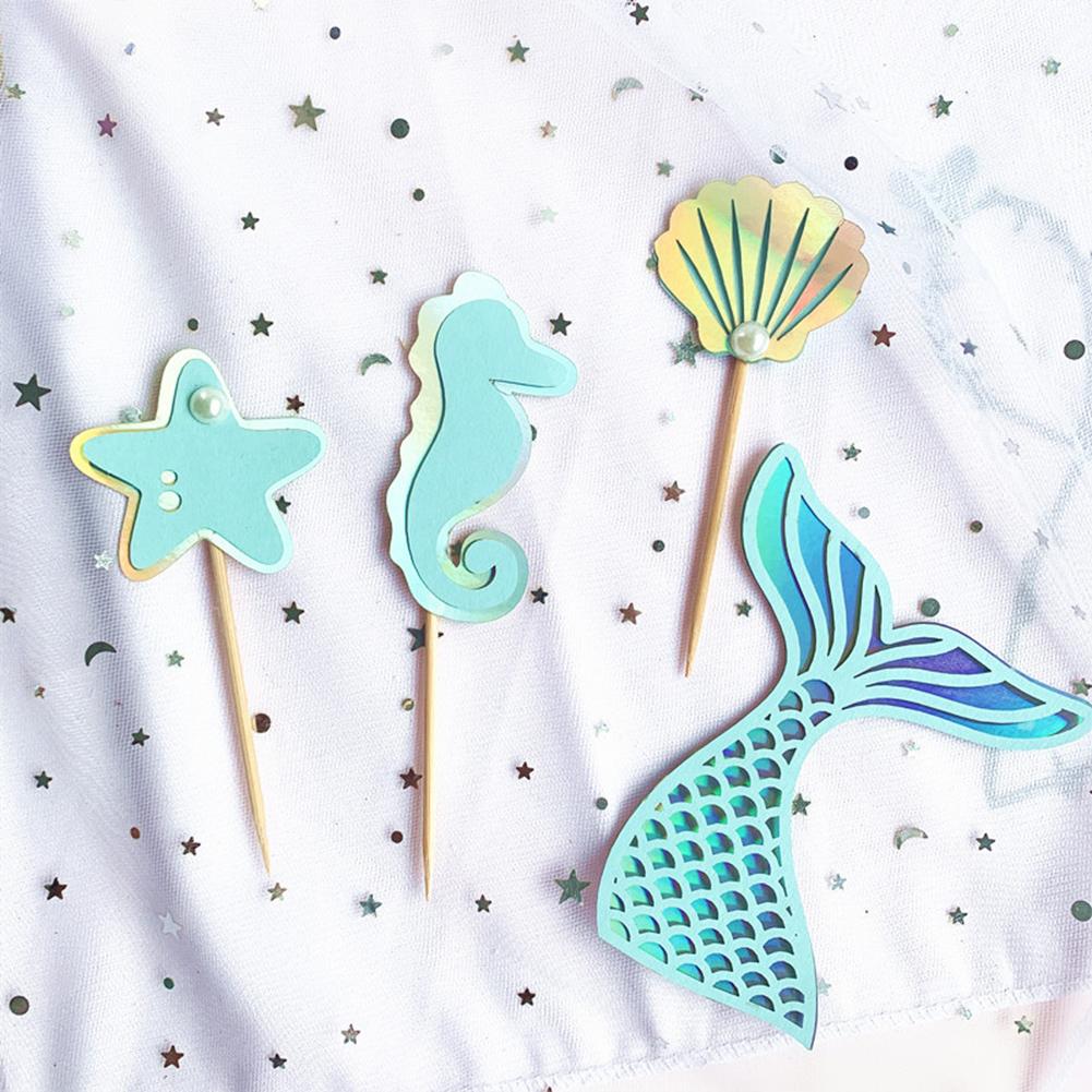 Colorful Paper Cake Topper Set Beautiful Practical Ocean Style Baking Cake Decoration Card Multipurpose Dessert Ornaments