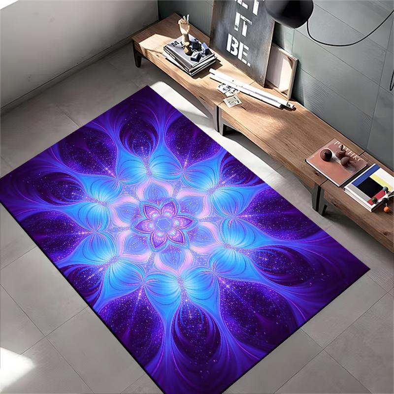 "Blue Purple Mandala Pattern Carpet, Living Room Area Rug Decor" Suitable for use as an anti-slip for living room bedroom sofas