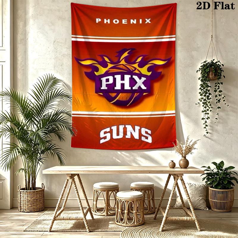 Phoenix Suns Logo Wall Tapestry Aesthetic Wall Hanging Printed Fabric Blanket Decorative Tapestries for Bedroom Living Room Home Decor