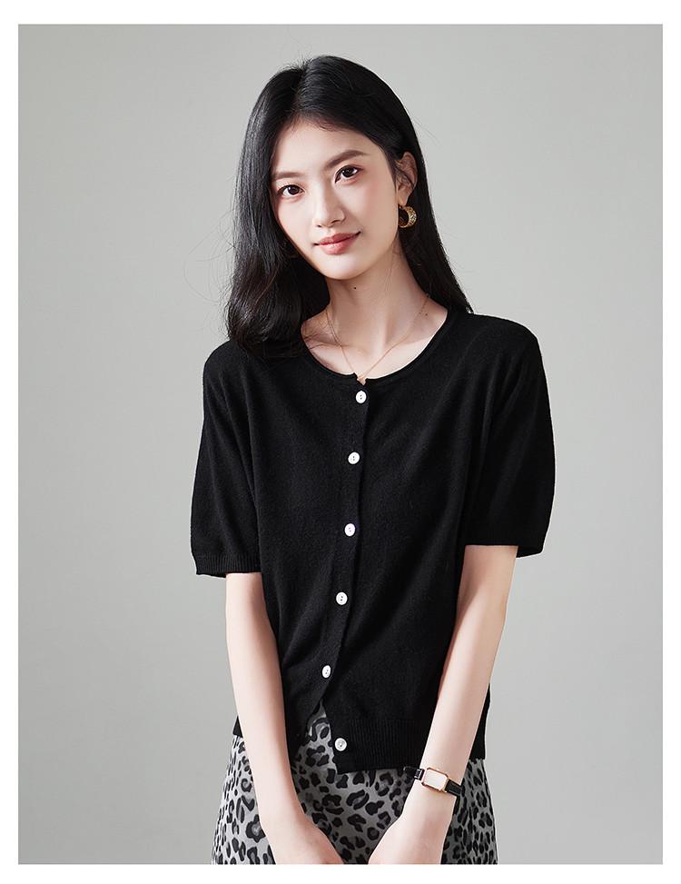 100% sheep wool round neck short sleeved wool sweater for women 2026 spring and autumn casual versatile short knitted top