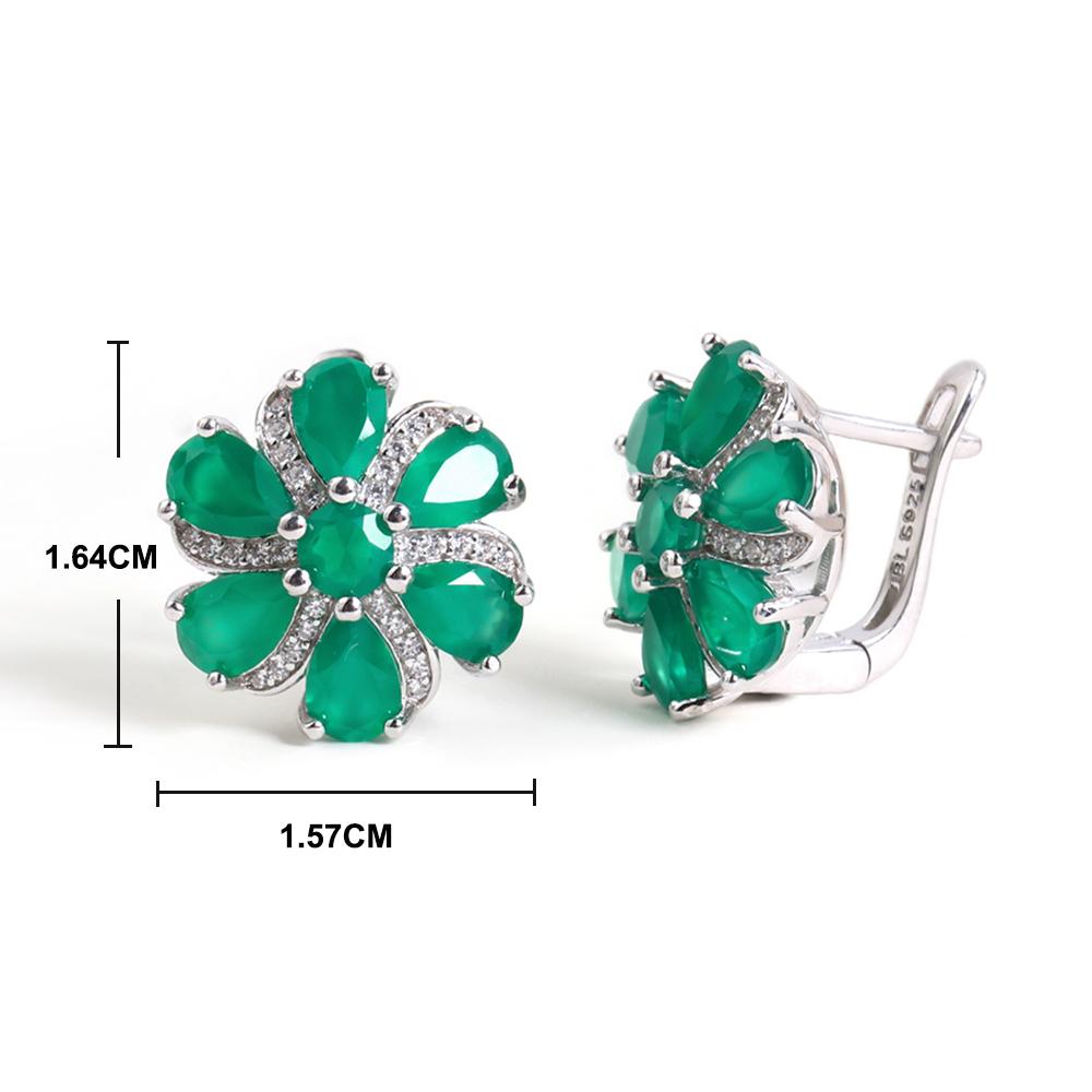 Gorgeous and Elegant Natural Green Agate Gemstones Flower Design Earrings 925 Sterling Silver Jewelry for Women Valentines Gift