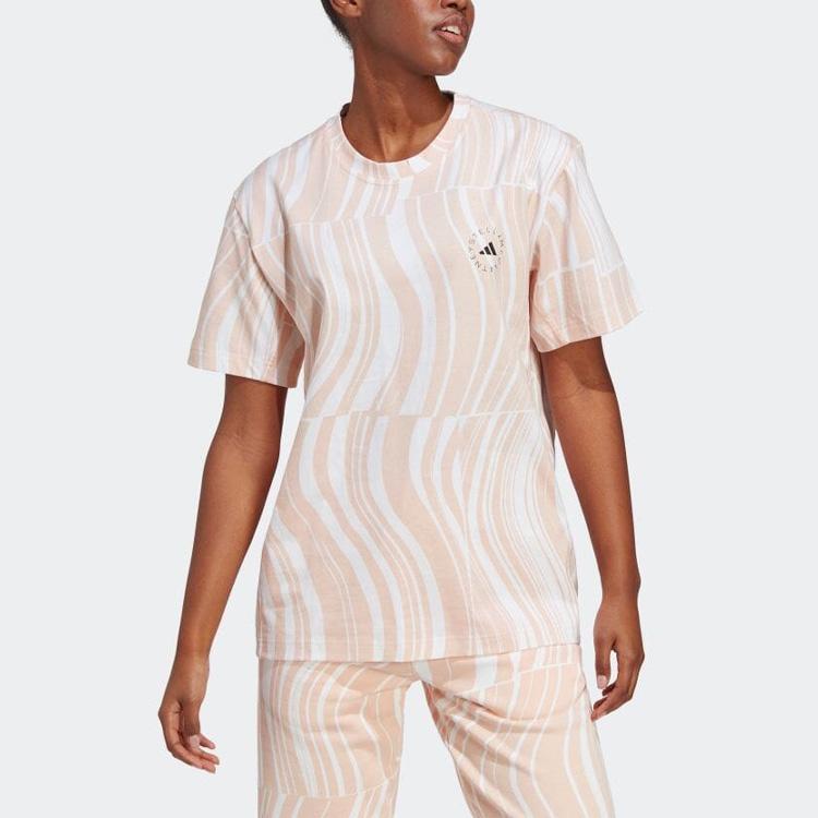 Adidas X Stella McCartney Logo Print Loose Fit Short Sleeve T-Shirt Women Tops Brush-Pink HT1106