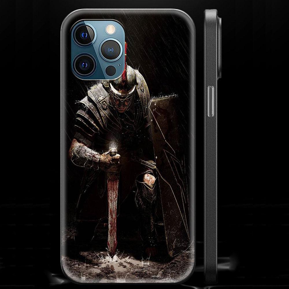 Knights Templar Luxury Phone Case For iPhone 13 14 12 11 Pro MAX XR X SE XS 7 8 Plus Soft Silicone Black Matte Cover Fundas