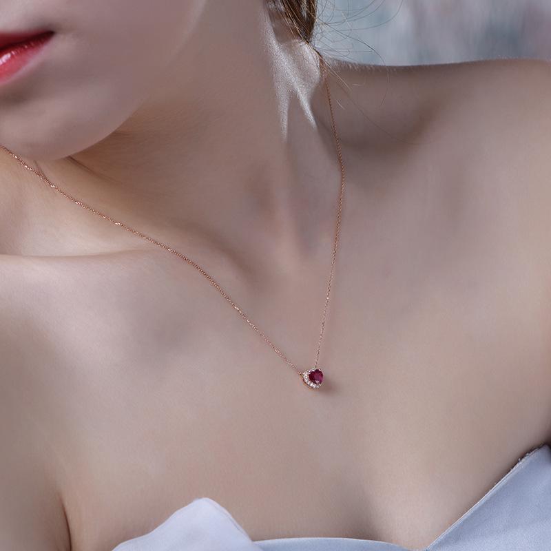 BELLA BOX New Style Elegant Heart-shaped Pigeon Blood Red Loverose Gold-plated Pendant Clavicle Chain Charm Wedding Engagement Fine Jewelry New Trendy