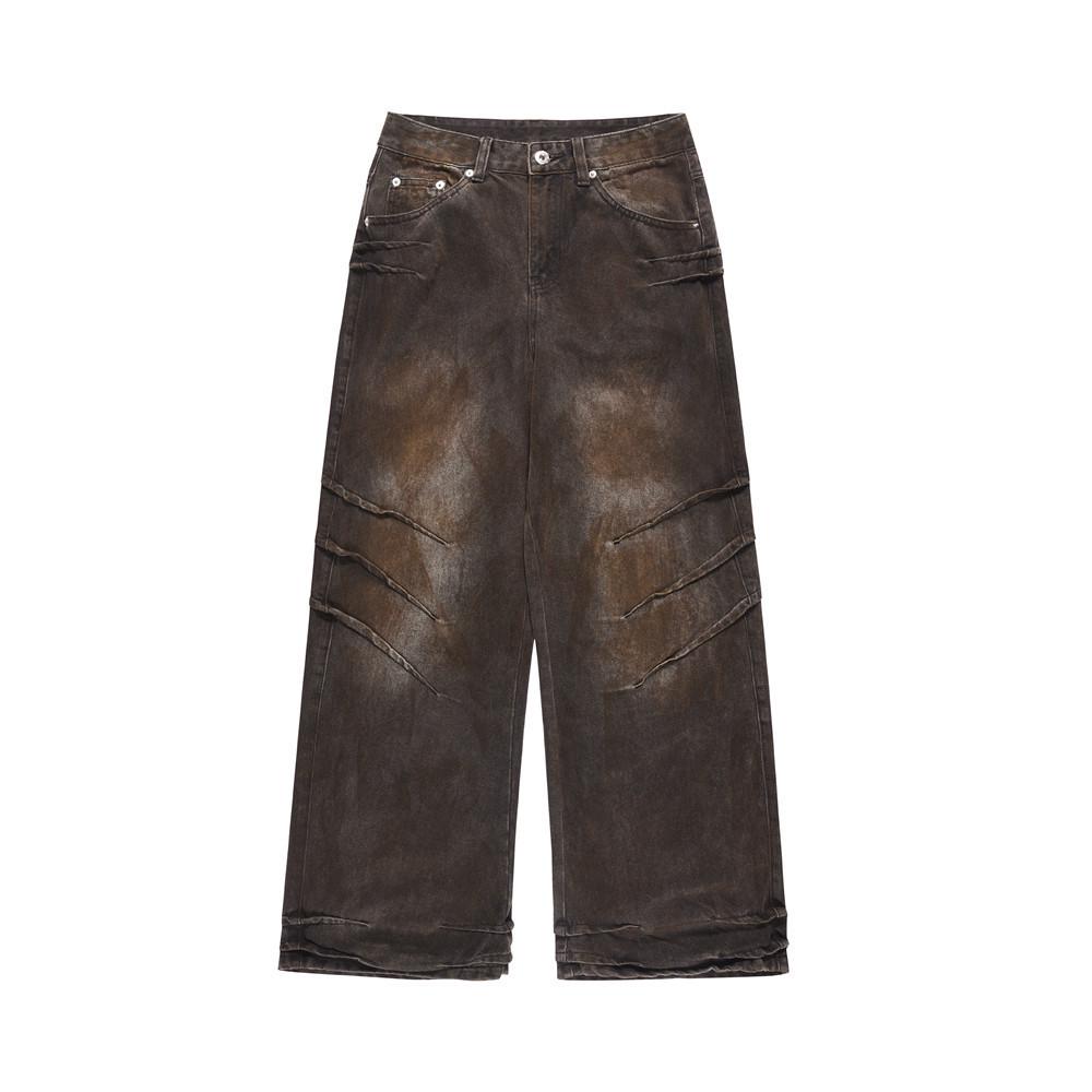 Men's Street Style Wasteland Distressed Jeans - Trendy Pleated Loose Wide-Leg Trousers.