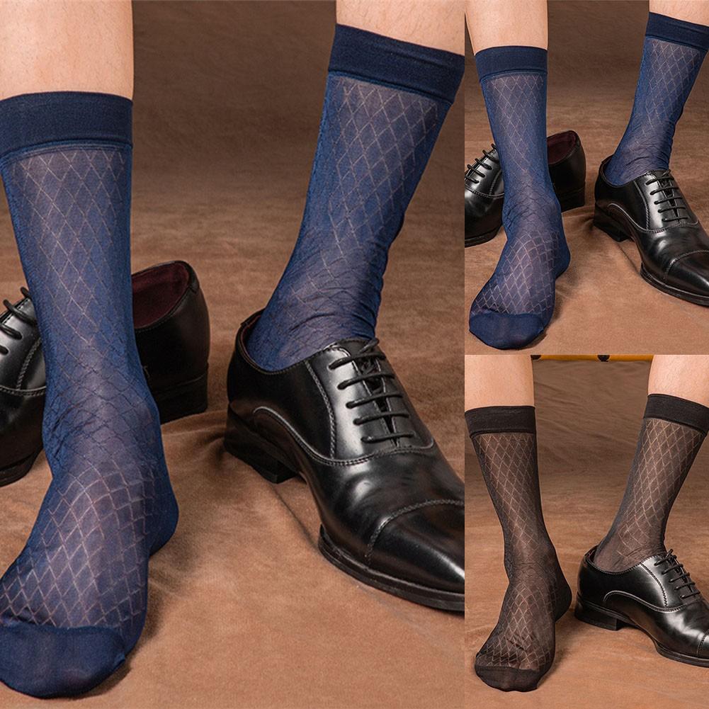 Mens Sexy Stockings Plaid See-Through Socks Breathable