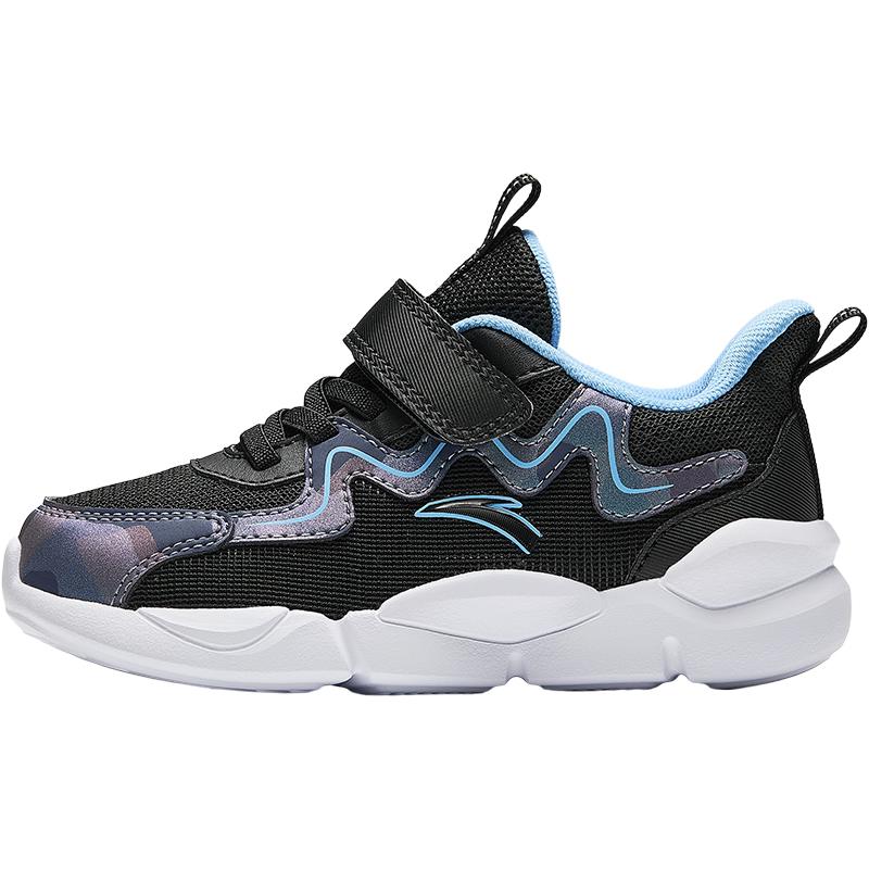 Anta Kids Synthetic Leather Mesh Comfortable Versatile Lightweight Shock Absorbing Low Top Running Shoes Kids Sneaker Black A12449970-3