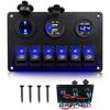 12V Dual USB Charger Power Socket Voltmeter 6 Gang Blue Rocker Switch Panel Circuit Breaker for Car Marine