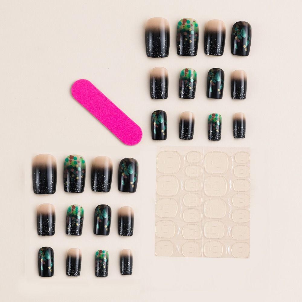 Long Square Fake Nials White Edge Nail Tips Fashion False Nails Women Girls