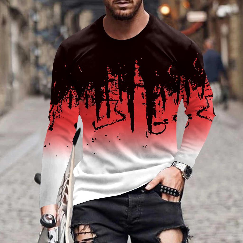Мужская весенняя футболка с длинным рукавом с чернильным принтом Мужская свободная повседневная модная футболка с длинным рукавом