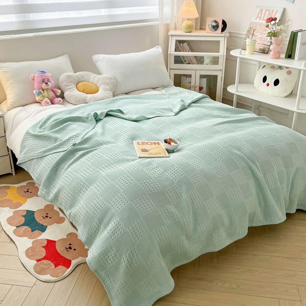 Thin Waffle Cotton Blankets for Beds Summer Towel Quilts Bed Cover Adults Students Dormitory Bedspread Plaid Sofa Throw Blankets