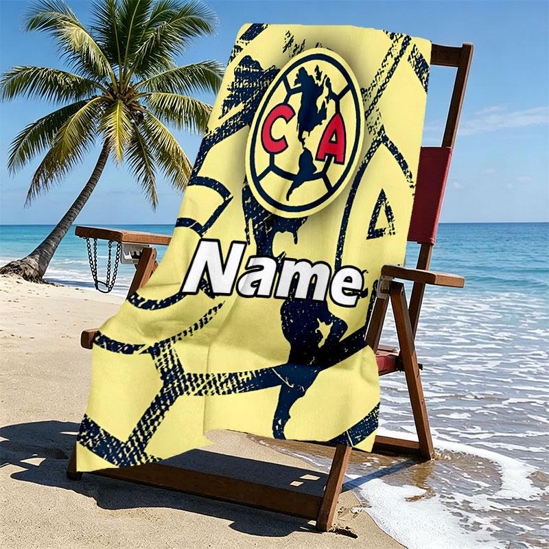 Custom Name Personalized Club America Print Beach Towel, for Trip Camping Beach Party Home Decor, Birthday Gift for Family & Friends