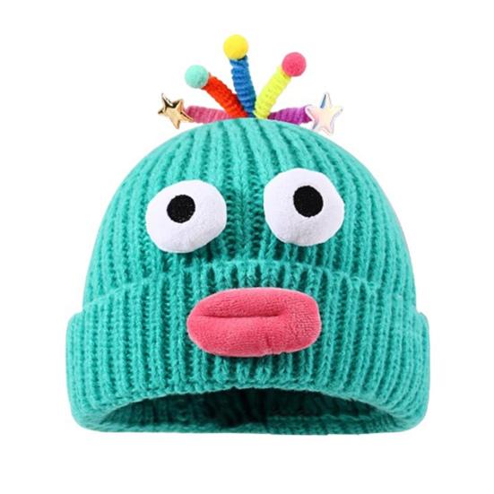 Женская вязаная шапка с дизайном "сосисочный рот", с защитой ушей, теплая шапка, 3D большие глаза, универсальная шапка, зимний аксессуар