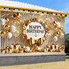 Happy Birthday Banner - Gold balloon and bow banner, polyester, perfect for party decorations, photo props and celebrations