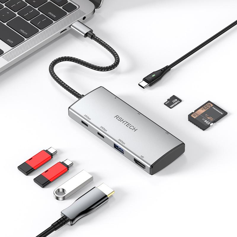 Док-станция USB-C 7-в-1: Type-C на 4K HDMI, 60 Гц, Универсальный кард-ридер SD/TF, Разветвитель, 10 Гбит/с.