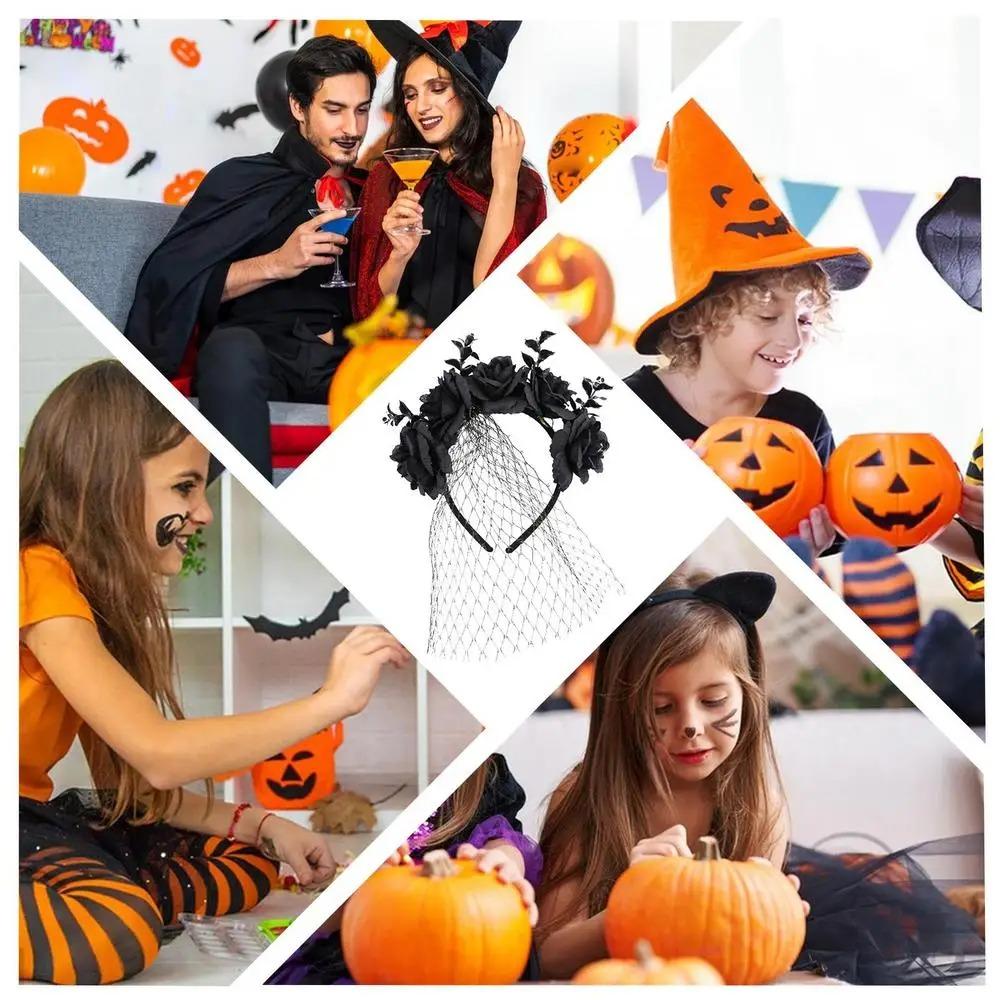 Lace Veil Rose Hair Hoop Gothic Halloween Flower Crown Halloween Decor Gifts