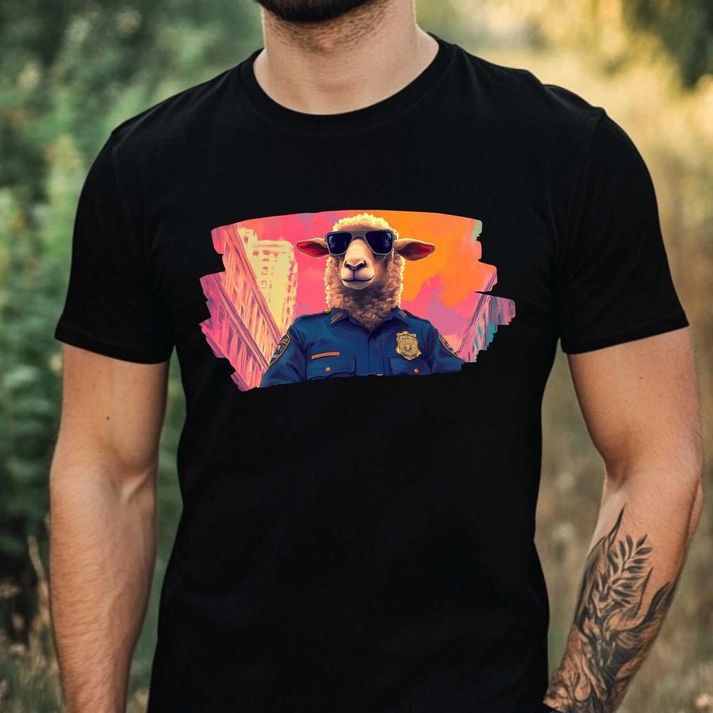 T-Shirt Herren Schaf als Polizist Motiv Baumwolle Größe XS bis 5XL