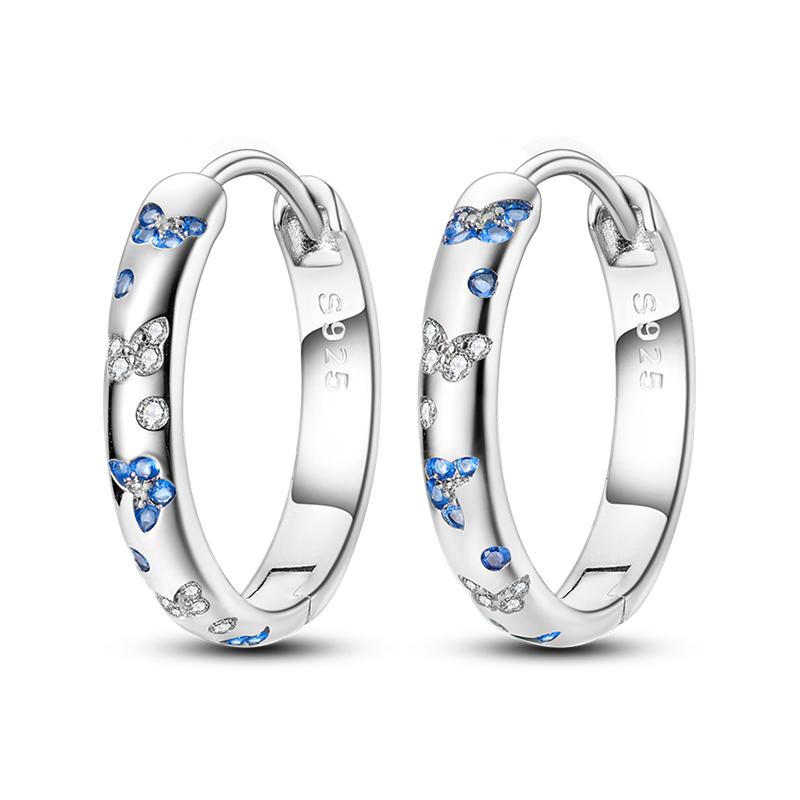 Серьги-кольца из серебра 925 пробы с синим цирконом, ловцом снов, пером, звездой, луной, милым когтем для женщин, тонкие ювелирные изделия в подарок на день рождения