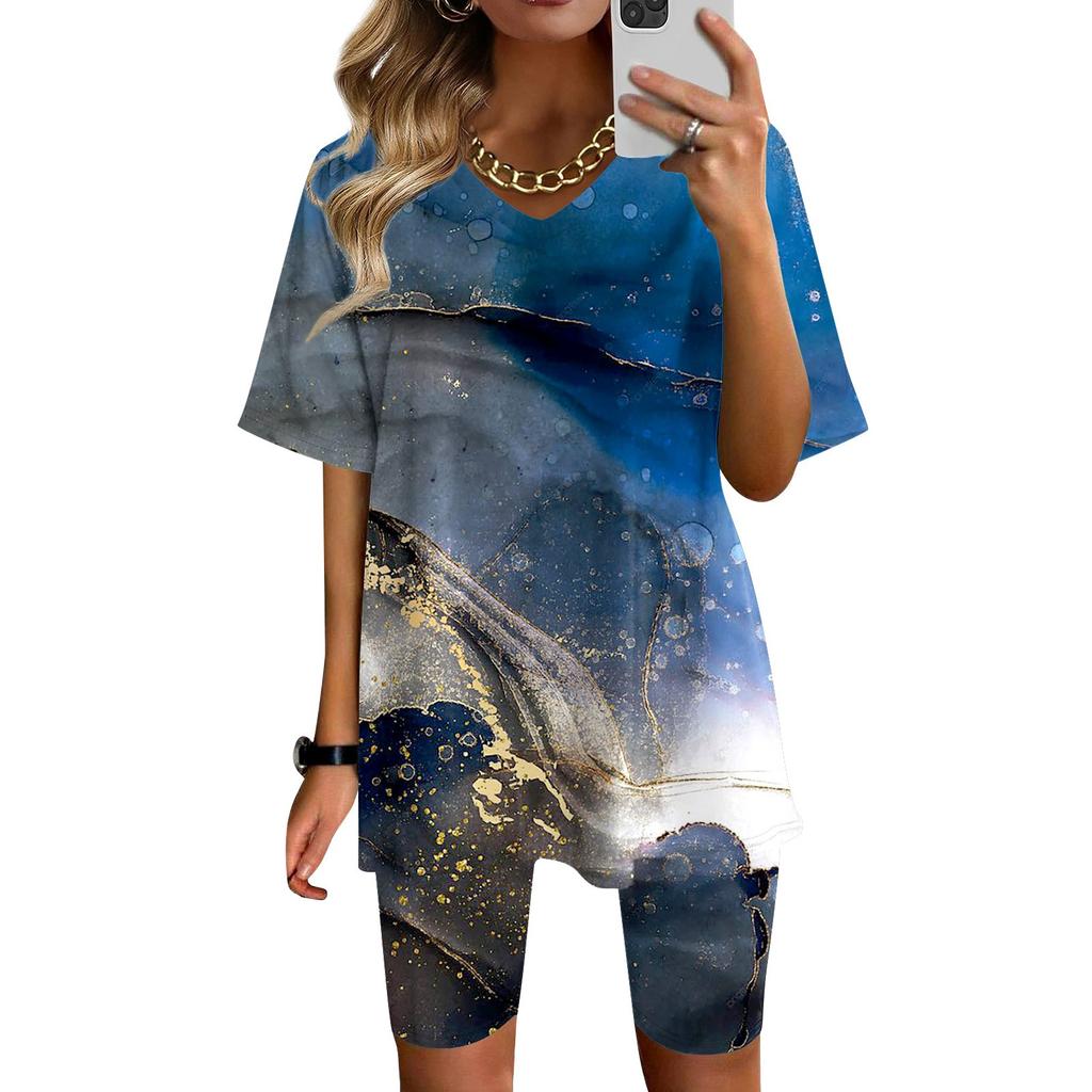 Женская одежда для дома, комплект из двух предметов для женщин, летняя футболка с v-образным вырезом, топы, шорты, спортивный спортивный костюм для тренировок