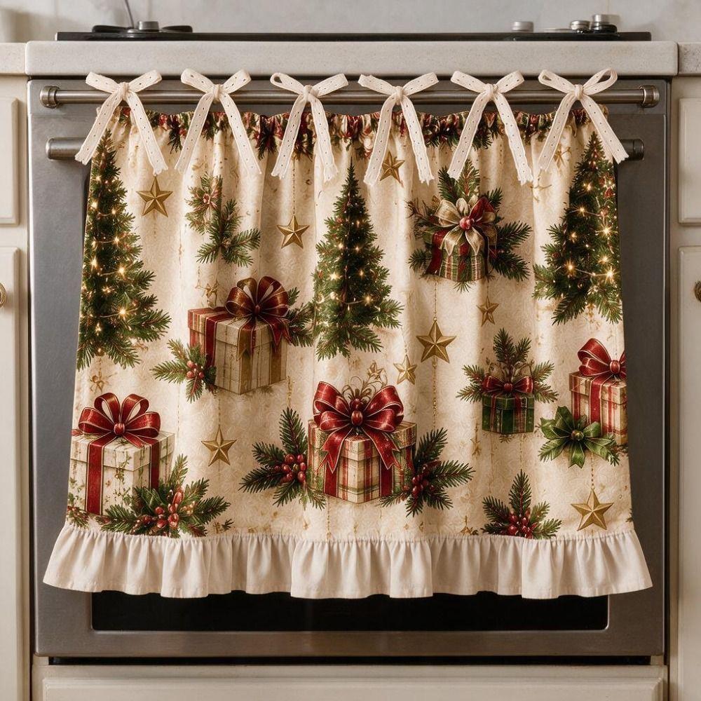 Ruffled Edge Christmas Oven Short Curtain Farmhouse Oven Skirt Privacy Screen