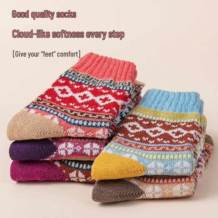 Vintage Ethnic Style Rabbit Wool Cashmere Socks - Thick & Warm for Fall/Winter