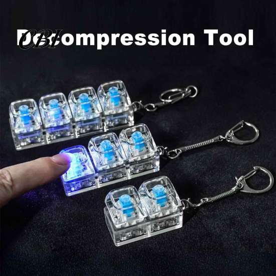 Fidget Keyboard Toy 2/3/4-Keys with LED Light, Stress Relief Push Clicky Button Finger Clicker, Pocket Size Mechanical Keychain Light