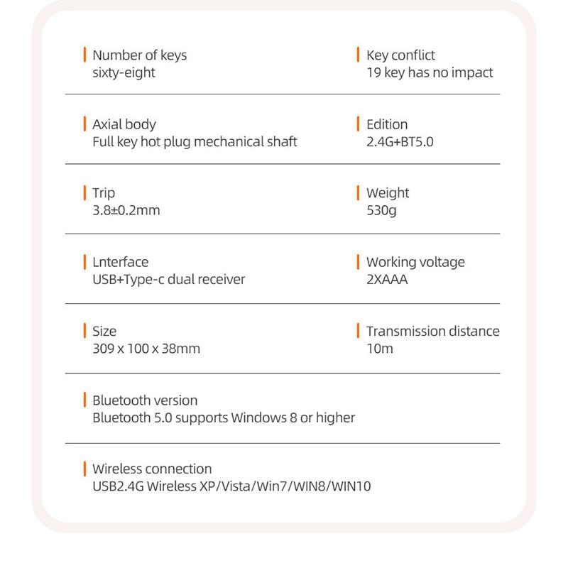 QGeeM 68 Keys RGB Gaming Dual Mode Mechanical Keyboard for Gamer Hot-swap 2.4G/BT5.0 Color Matching Wireless Gaming Keyboards