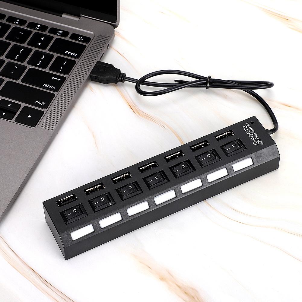 7-портовый USB-хаб Док-станция Черный 480 Мбит/с с переключателем для защиты от перегрузки по току 7 портов Черный