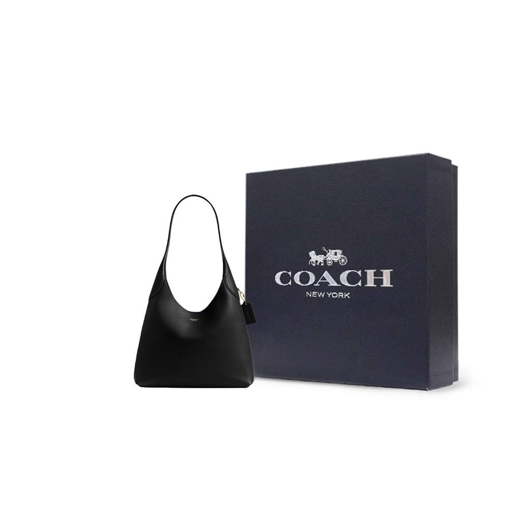 Coach Сумка-хобо Brooklyn 28 с логотипом, застежкой-кнопкой, фактурной кожей, женская, цвет латунь/черный, CU068-B4BK