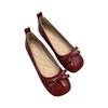 2025 Spring and Summer New Korean Version Bow Single Shoes Women's Flat Bottom Square Head Shallow Mouth Doudou Shoes Soft Sole Mary Jane Shoes