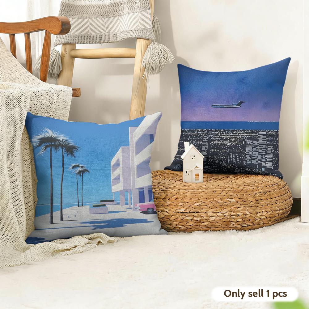 HHiroshi NNagai Cushion Cover Natural Linen Organic Fabric DoubleSided Printing Couch Pillow Covers Home Decor