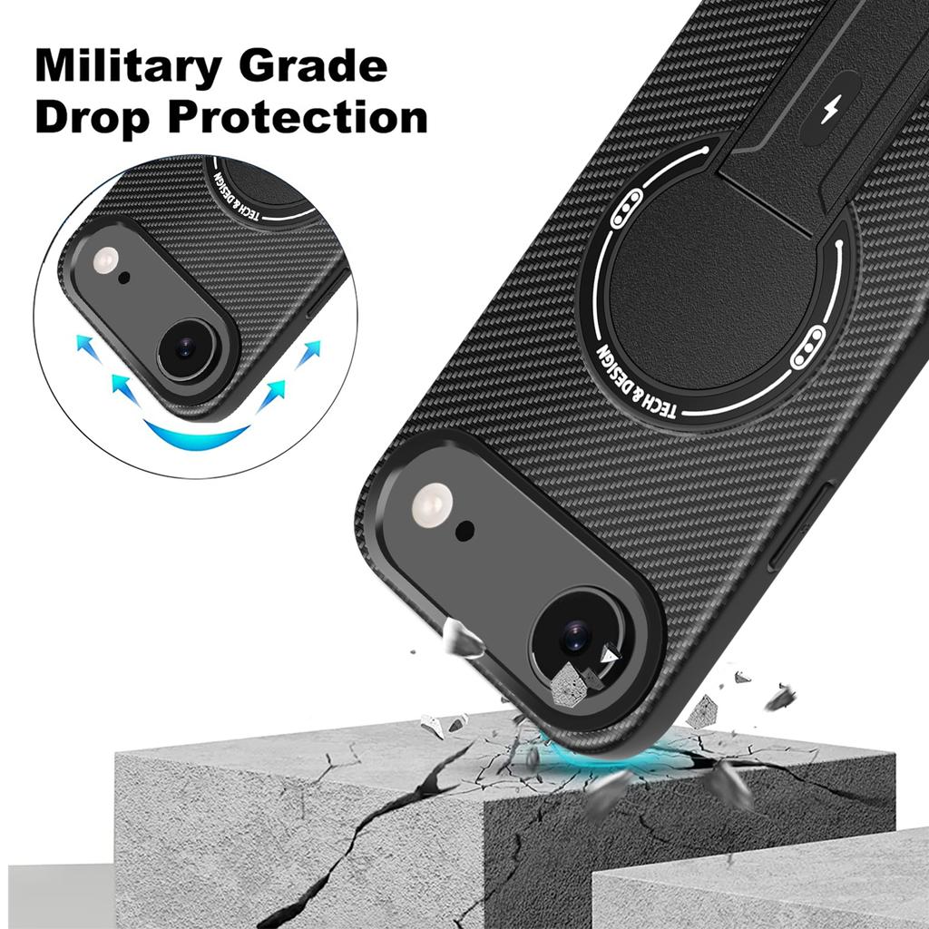 For iPhone 17 Air Case with Kickstand Carbon Fiber Texture PC+TPU Phone Cover