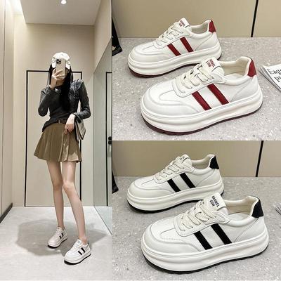 Белые кроссовки на платформе из натуральной кожи для женщин — весна 2025 г. Модная, универсальная и повседневная спортивная обувь