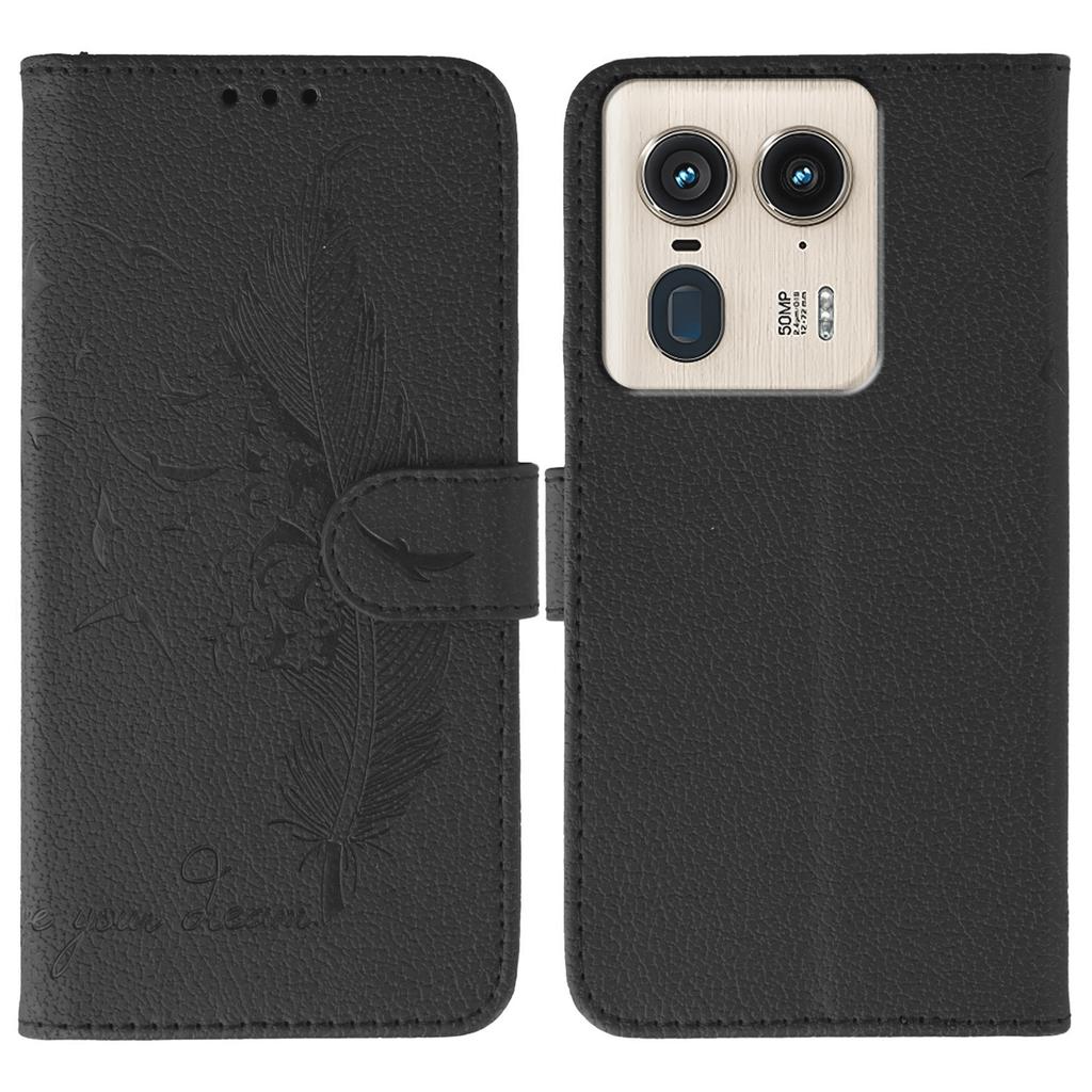 For Motorola Edge 50 Ultra 5G/Moto X50 Ultra 5G Case Feather Imprint PU Leather Wallet Phone Cover
