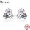 Женские серьги-гвоздики BAMOER из 100% стерлингового серебра 925 пробы с розовыми ромашками и вишневым цветком из стерлингового серебра