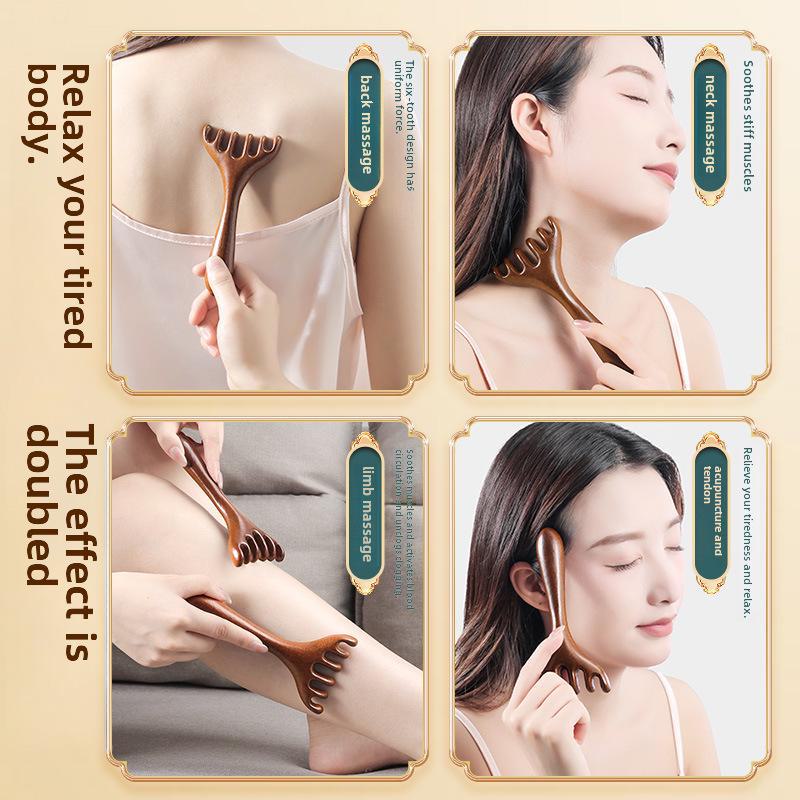 Массажер из рогов сандалового дерева: Расческа для кожи головы с пятью зубцами