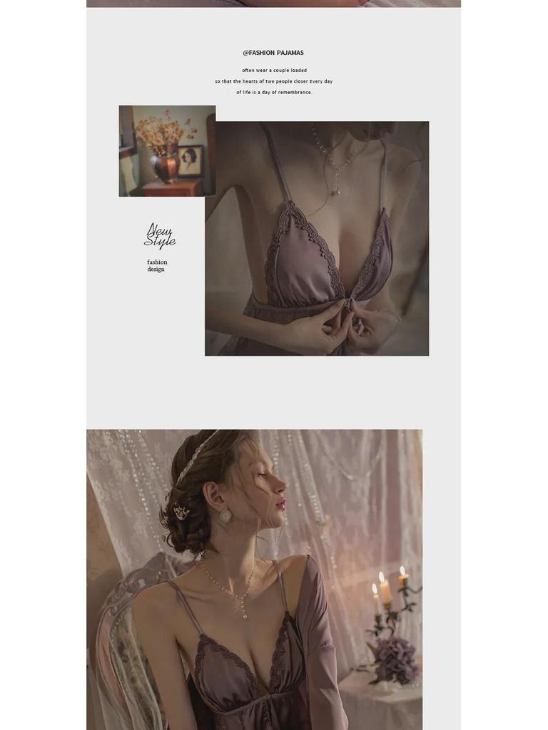 Women's Sexy Backless Nightgown Pajamas Set with Chest Pads